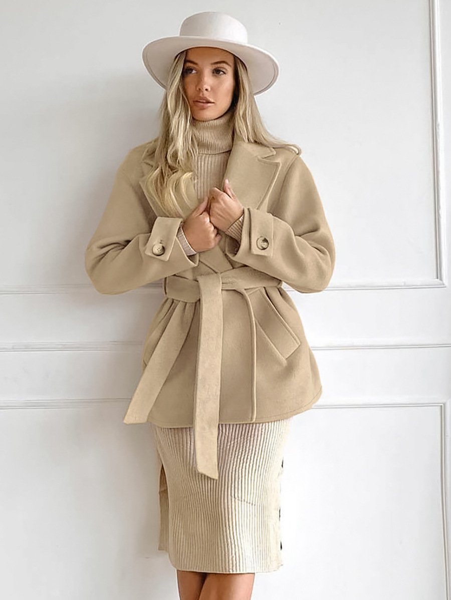 Isolde - Damen Mantel mit Bindegürtel und Reverskragen