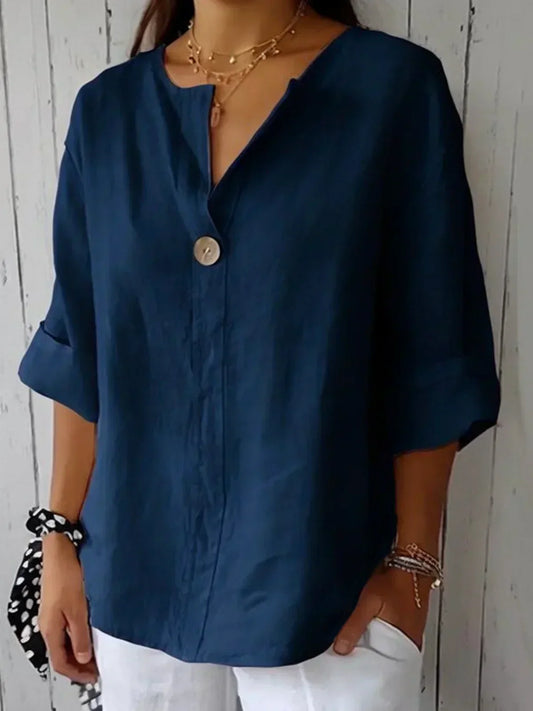 Fredrika – Legere Leinenbluse mit Knopfdetail