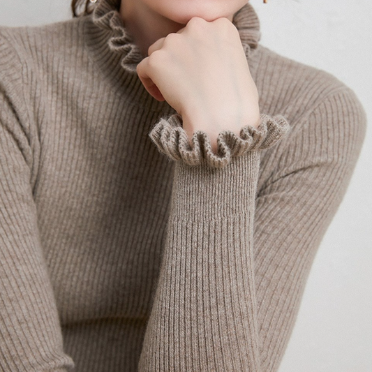 Amelie - Damen Strickpullover Slim Fit mit Rüschenkragen