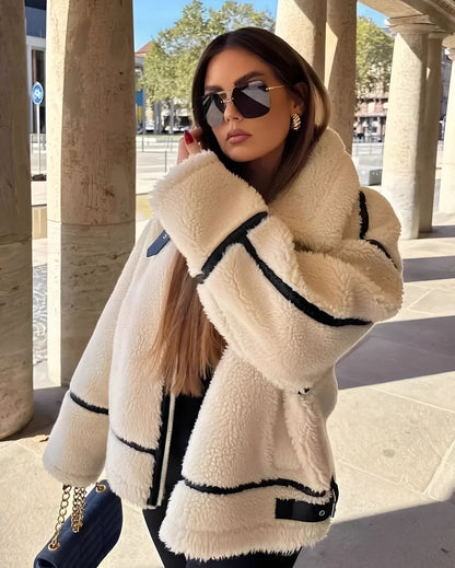 Clara – Oversized Shearling-Inspired Aviator Jacket for Women