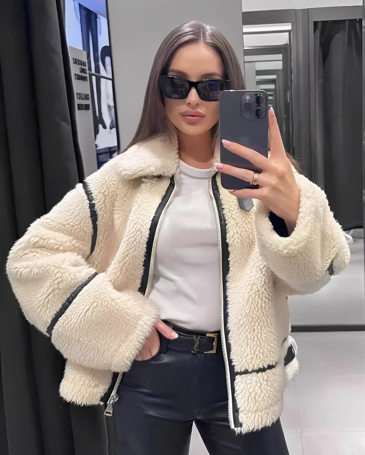 Clara – Oversized Shearling-Inspired Aviator Jacket for Women