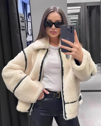 Clara – Oversized Shearling-Inspired Aviator Jacket for Women