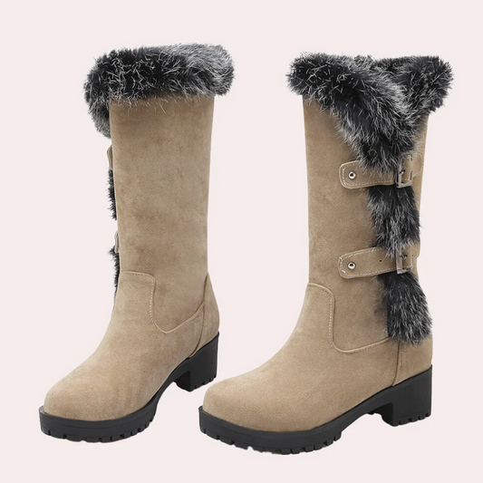 Mila - Damen Winterstiefel mit Kunstfellbesatz und Blockabsatz