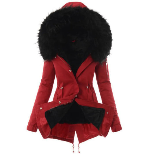 Maya - Damen Winterjacke mit Kapuze und Kunstfellkragen