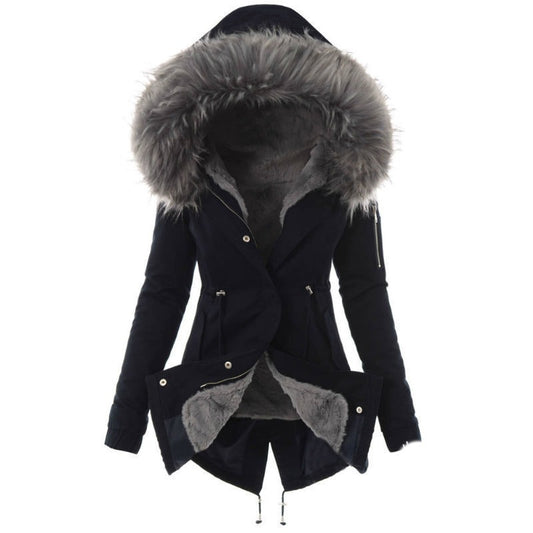 Maya - Damen Winterjacke mit Kapuze und Kunstfellkragen