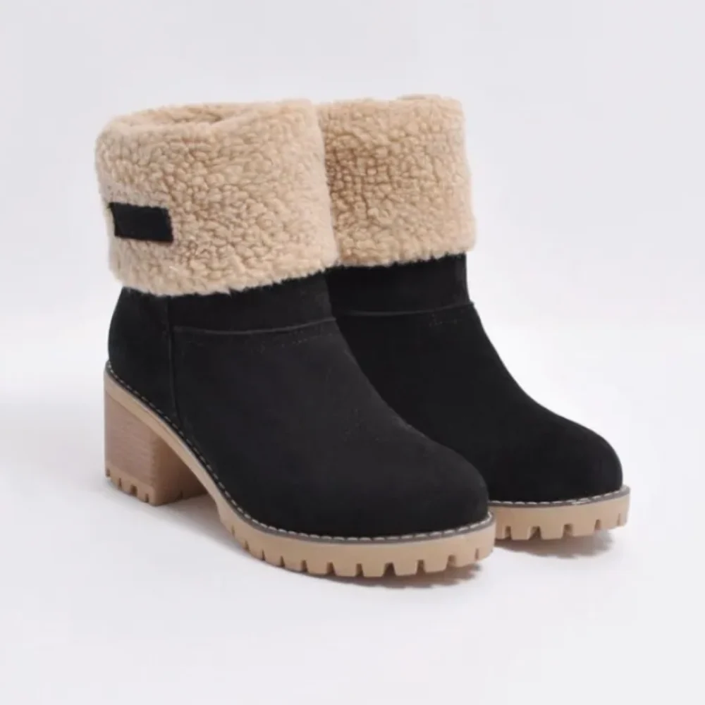 Nora - Damen Winterstiefelette mit Kunstfell und Blockabsatz