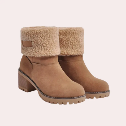 Nora - Damen Winterstiefelette mit Kunstfell und Blockabsatz