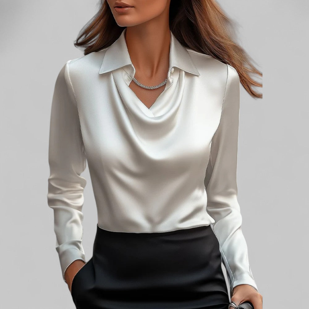 Victoria – Draped Satin Long-Sleeve Blouse for Women