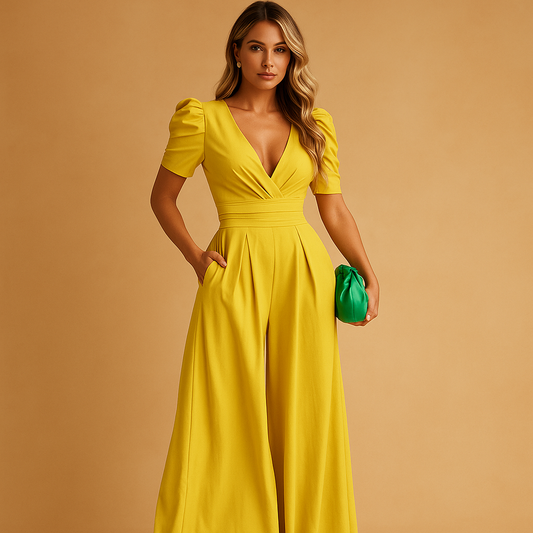 Elena - Damen Jumpsuit mit Puffärmeln tailliert