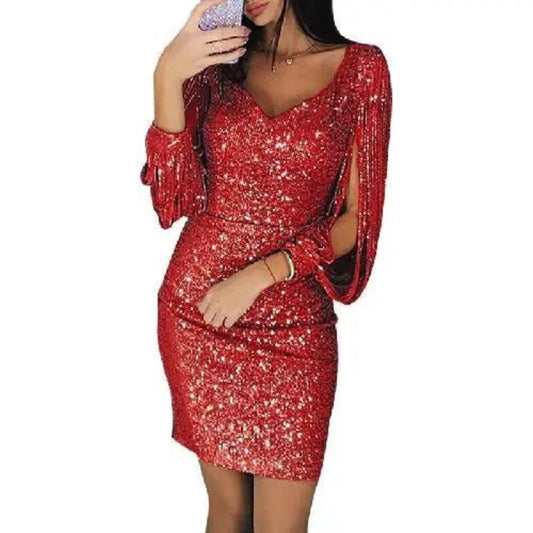 Celina - Damen Minikleid glitzernd mit V-Ausschnitt