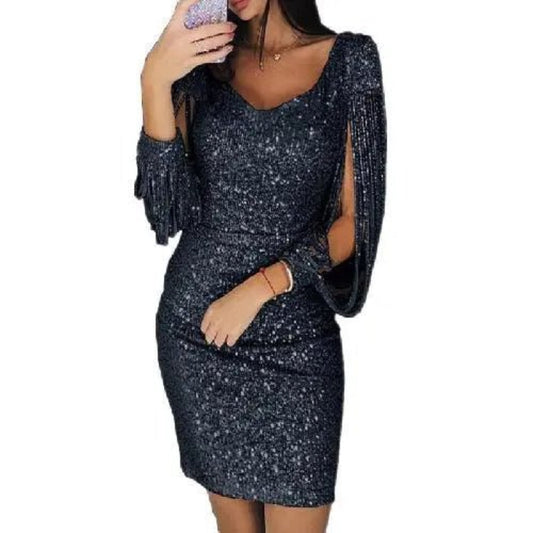 Celina - Damen Minikleid glitzernd mit V-Ausschnitt
