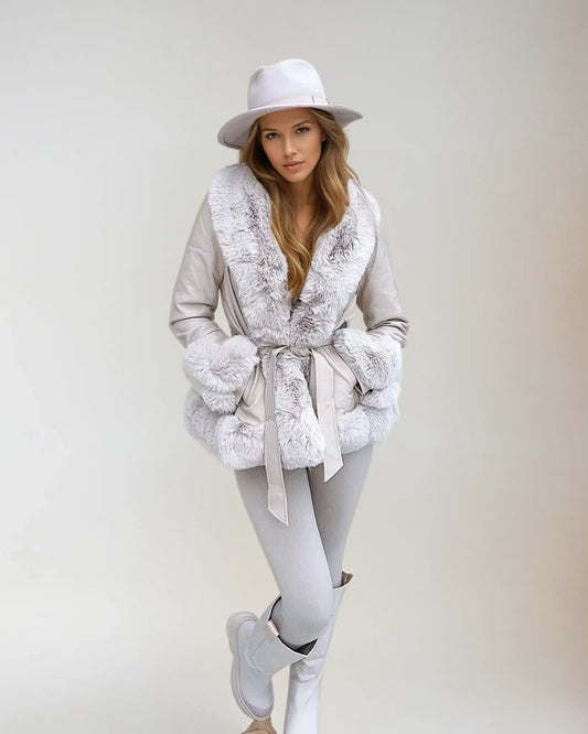 Serena - Damen Lederjacke mit Kunstfell