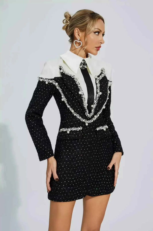 Diana - Elegantes Damen-Minikleid mit Kragen, langen Ärmeln