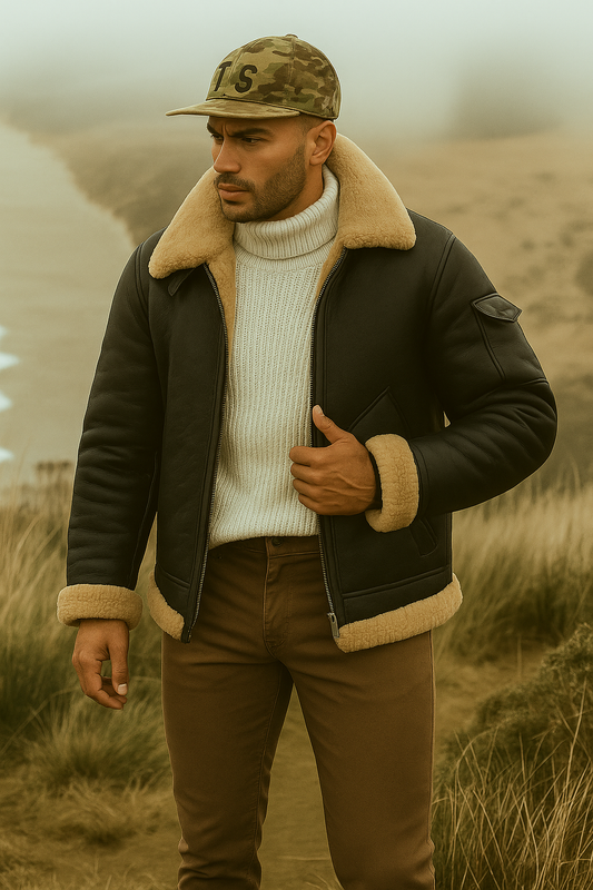 Leon – Herren Lammfelljacke mit Shearling-Kragen